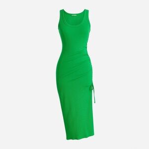J. Crew Ruched Midi Dress in Vintage Rib in Green Style BP250 Size Small